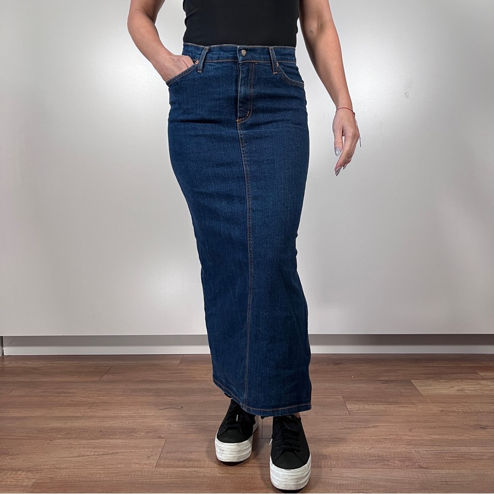 Dark Blue Denim Maxi Skirt